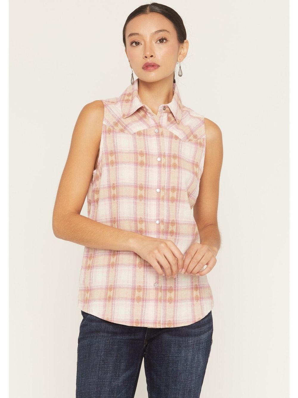 Boot Barn Miranda Lambert Clementine Dobby Plaid Print Sleeveless Snap Western S